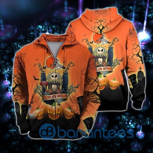 Cleveland Browns Jack Skellington 3D Graphic All Over Printed 3D Hoodie, Zip Hoodie Product Photo