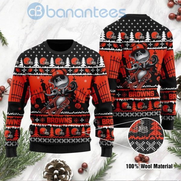 Cleveland Browns Jack Skellington Halloween Ugly Christmas 3D Sweater Product Photo