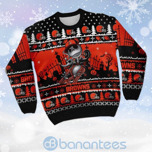 Cleveland Browns Jack Skellington Halloween Ugly Christmas 3D Sweater Product Photo