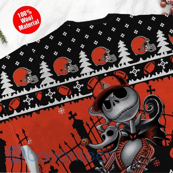 Cleveland Browns Jack Skellington Halloween Ugly Christmas 3D Sweater Product Photo