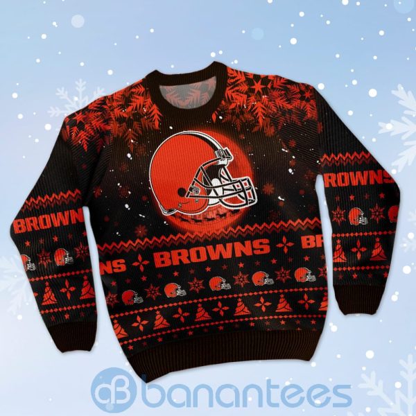 Cleveland Browns Santa Claus In The Moon Ugly Christmas 3D Sweater Product Photo
