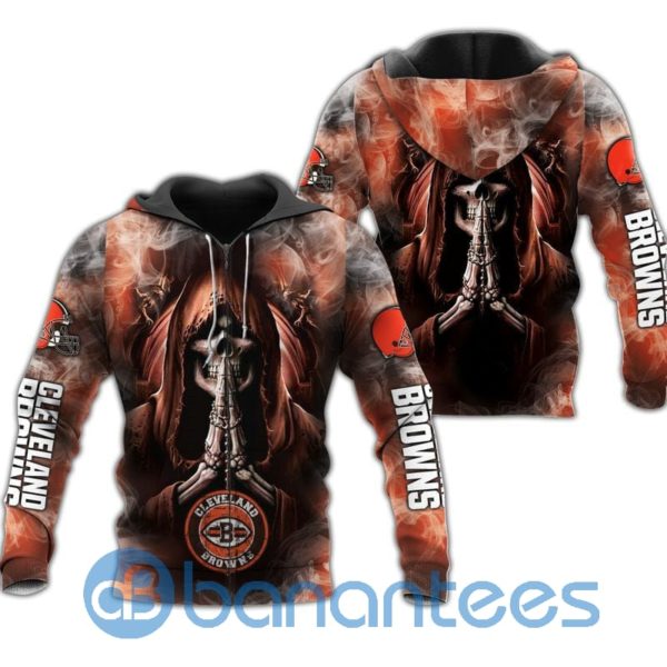 Cleveland Browns Skull Hoodies Blackground Smoke All Over Printed 3D Hoodie Zip Hoodie Product Photo