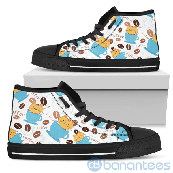 Coffee And Dog Lover Cat Fabric Pattern High Top Shoes Product Photo