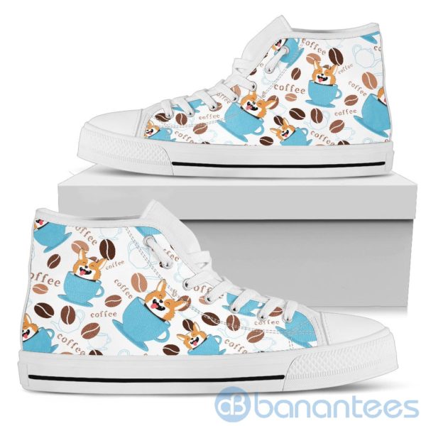 Coffee And Dog Lover Corgi Fabric Pattern High Top Shoes Product Photo