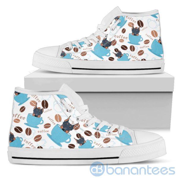 Coffee And Dog Lover Doberman Fabric Pattern High Top Shoes Product Photo