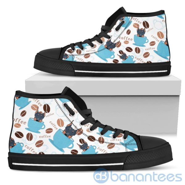 Coffee And Dog Lover Doberman Fabric Pattern High Top Shoes Product Photo
