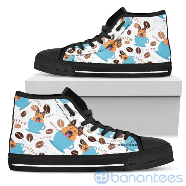 Coffee And Dog Lover German Shepherd Fabric Pattern High Top Shoes Product Photo