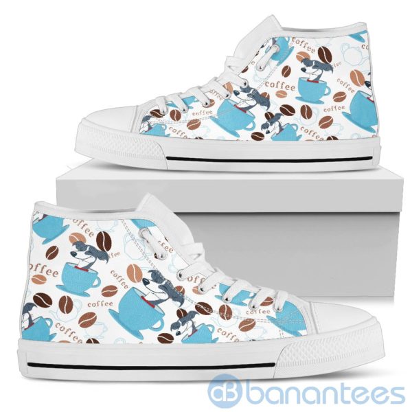 Coffee And Dog Lover Greyhound Fabric Pattern High Top Shoes Product Photo