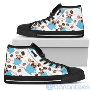 Coffee And Dog Lover Pug Fabric Pattern High Top Shoes Product Photo