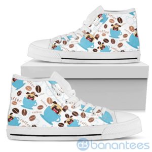 Coffee And Dog Lover Pug Fabric Pattern High Top Shoes Product Photo