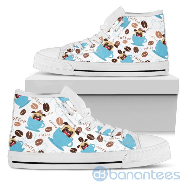 Coffee And Dog Lover Pug Fabric Pattern High Top Shoes Product Photo