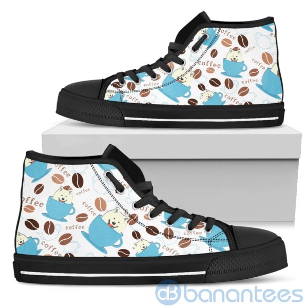 Coffee And Dog Lover Samoyed Fabric Pattern High Top Shoes Product Photo