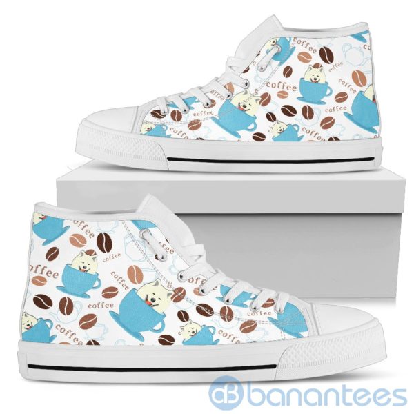 Coffee And Dog Lover Samoyed Fabric Pattern High Top Shoes Product Photo