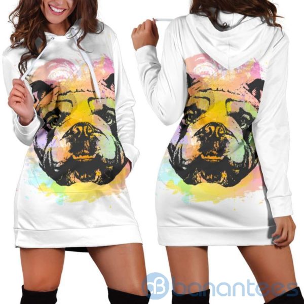 Colorful Bulldog Hoodie Dress For Women Product Photo