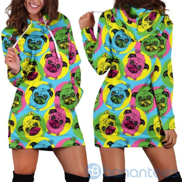 Colorful Pugs Pattern Hoodie Dress For Women Product Photo