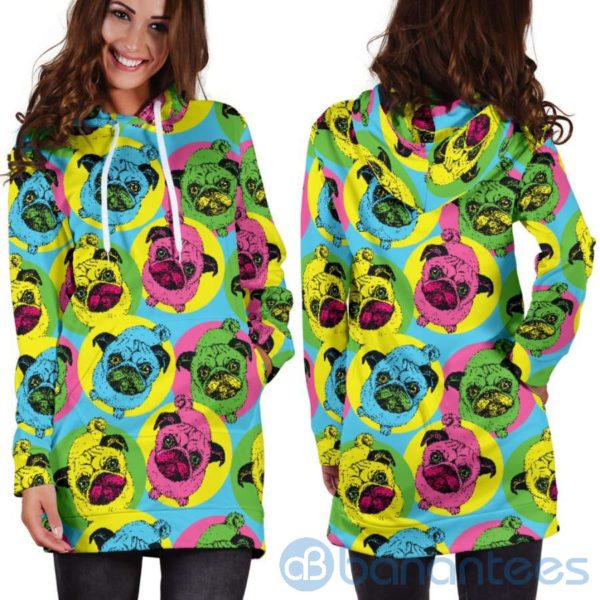 Colorful Pugs Pattern Hoodie Dress For Women Product Photo