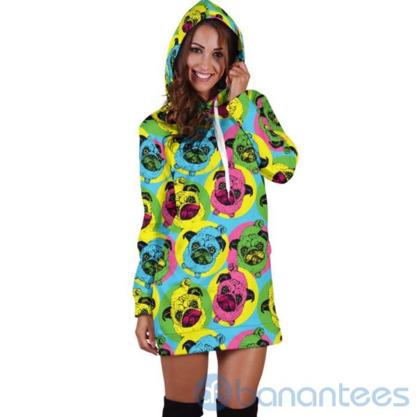 Colorful Pugs Pattern Hoodie Dress For Women Product Photo