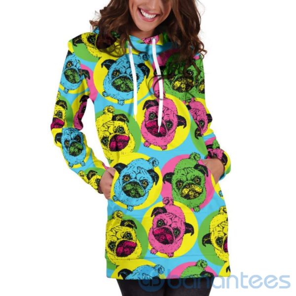 Colorful Pugs Pattern Hoodie Dress For Women Product Photo
