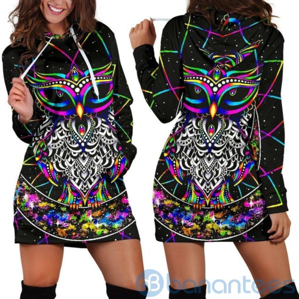 Colourful Owl Hoodie Dress For Women Product Photo