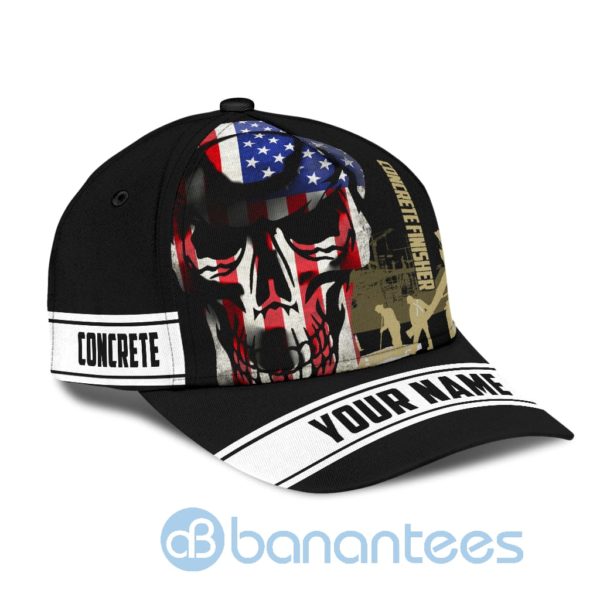 Concrete Finisher American Flag Skull Custom Name Cap Product Photo