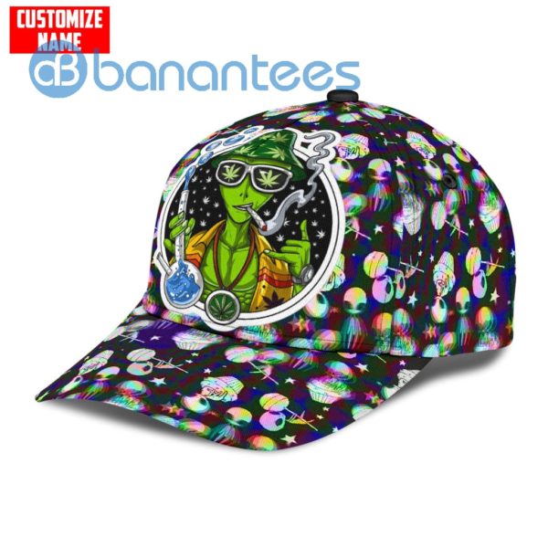 Custom Name Alien Smoking Weed Leaf Full Printed 3D Cap Product Photo