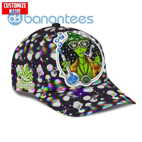 Custom Name Alien Smoking Weed Leaf Full Printed 3D Cap Product Photo