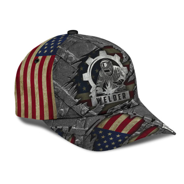 Custom Name America Flag Welder Full Printed 3D Cap Product Photo