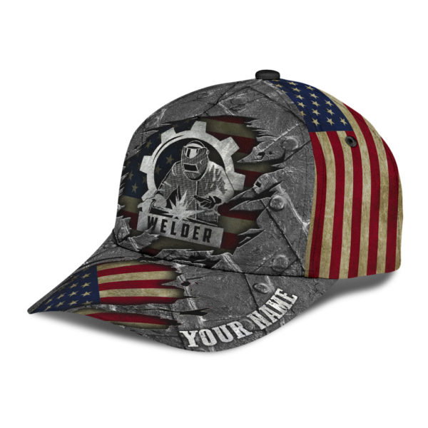 Custom Name America Flag Welder Full Printed 3D Cap Product Photo