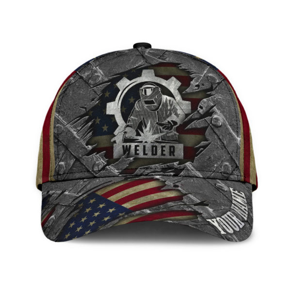 Custom Name America Flag Welder Full Printed 3D Cap Product Photo