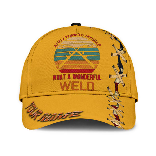 Custom Name And I Think To Myself What A Wonderful Weld Yellow 3D Cap Product Photo