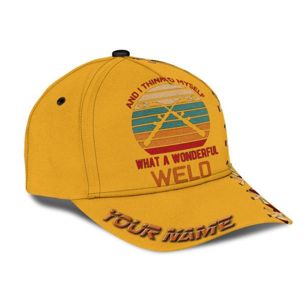 Custom Name And I Think To Myself What A Wonderful Weld Yellow 3D Cap Product Photo