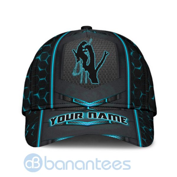Custom Name Arborist Black And Blue Neon Pattern 3D Cap Product Photo