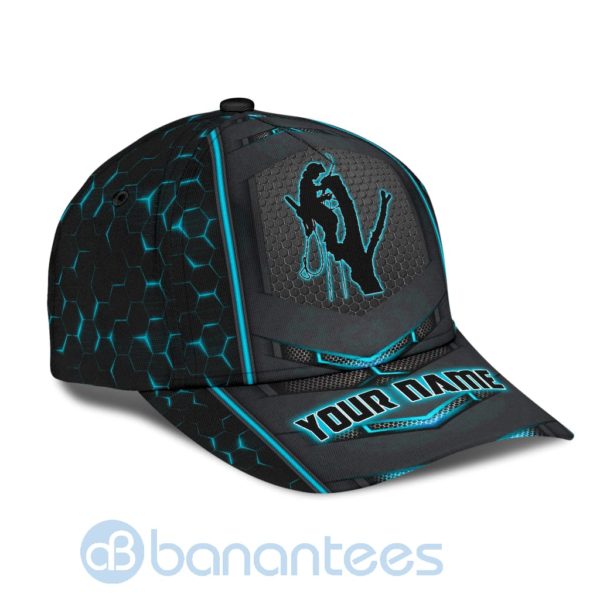 Custom Name Arborist Black And Blue Neon Pattern 3D Cap Product Photo