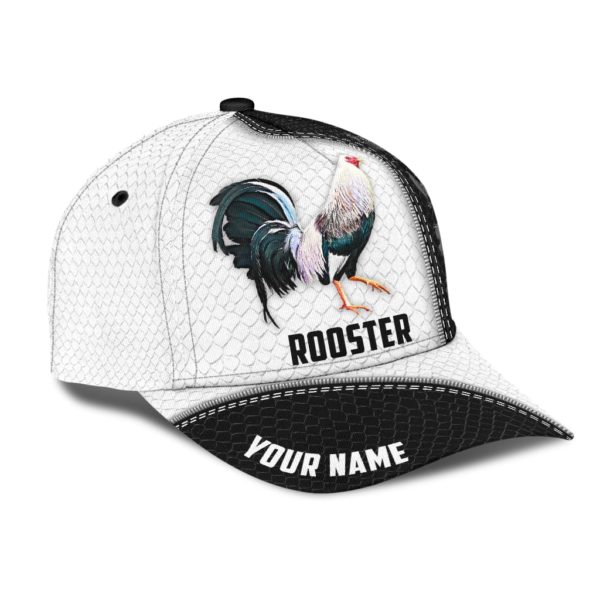 Custom Name Black And White Rooster Printed 3D Cap Product Photo