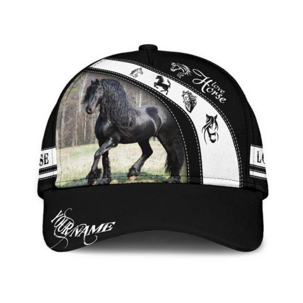 Custom Name Black Horse All Over Printed 3D Cap Product Photo