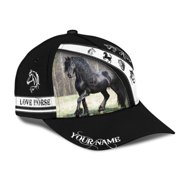 Custom Name Black Horse All Over Printed 3D Cap Product Photo