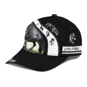 Custom Name Black Horse All Over Printed 3D Cap Product Photo