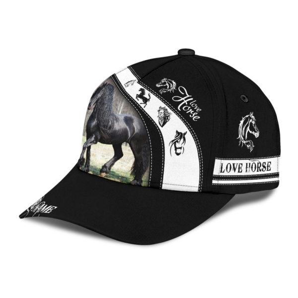 Custom Name Black Horse All Over Printed 3D Cap Product Photo