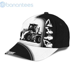 Custom Name Contruction Vehicles Black And White Full Printed 3D Cap Product Photo