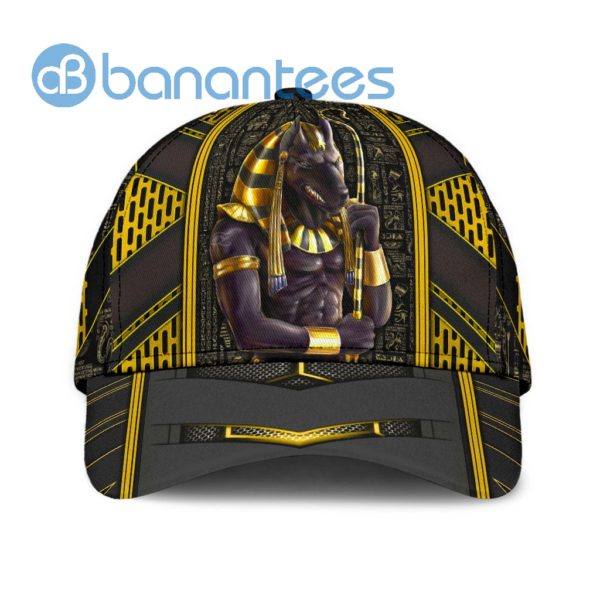 Custom Name Egyptian God Anubis Yellow And Black All Over Printed 3D Cap Product Photo
