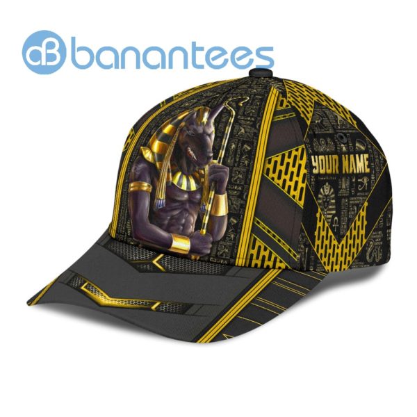 Custom Name Egyptian God Anubis Yellow And Black All Over Printed 3D Cap Product Photo