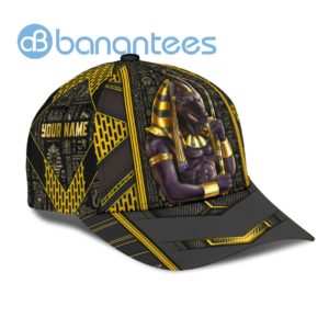Custom Name Egyptian God Anubis Yellow And Black All Over Printed 3D Cap Product Photo