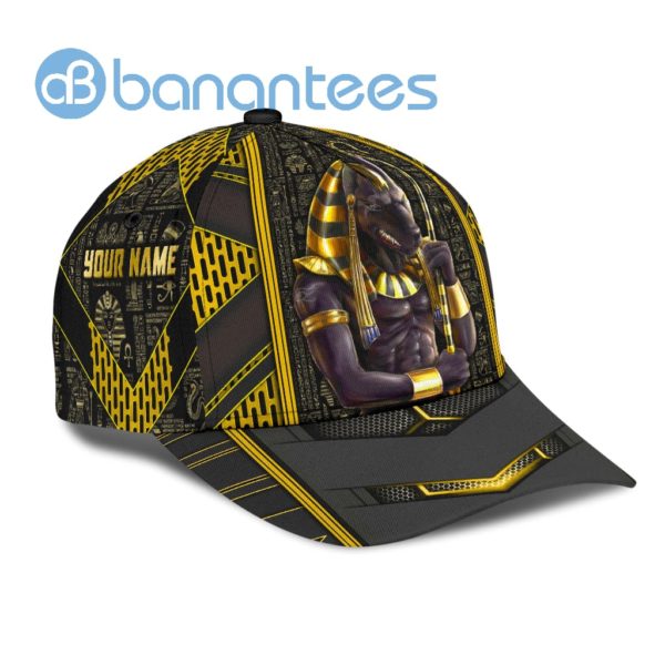 Custom Name Egyptian God Anubis Yellow And Black All Over Printed 3D Cap Product Photo