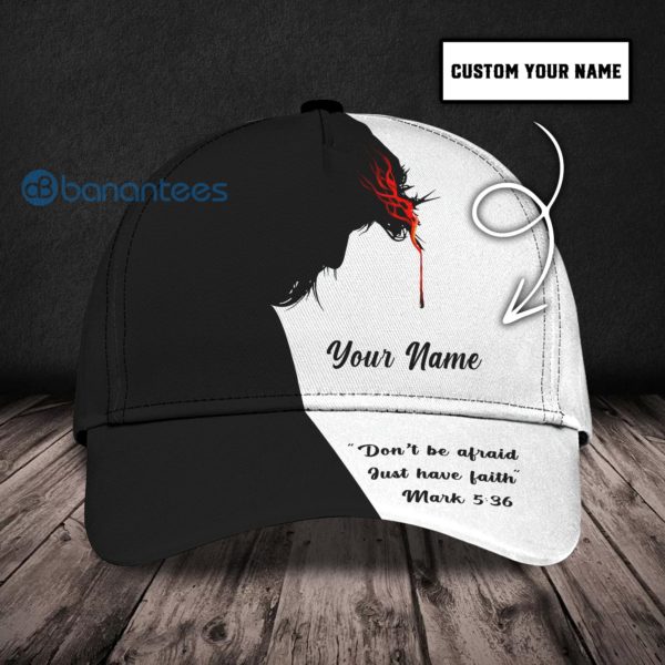 Custom Name Jesus Black And White All Over Printed 3D Cap Product Photo