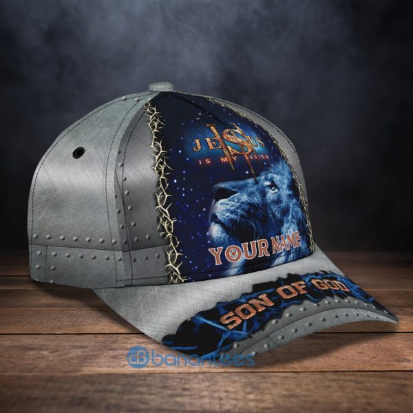 Custom Name Jesus Blue Lion All Over Printed 3D Cap Product Photo