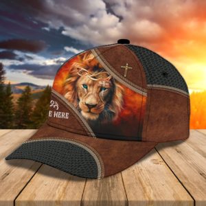 Custom Name Jesus Lion Leather All Over Printed 3D Cap Product Photo