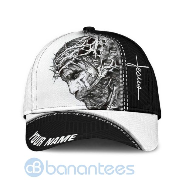 Custom Name Jesus White And Black 3D Cap Product Photo