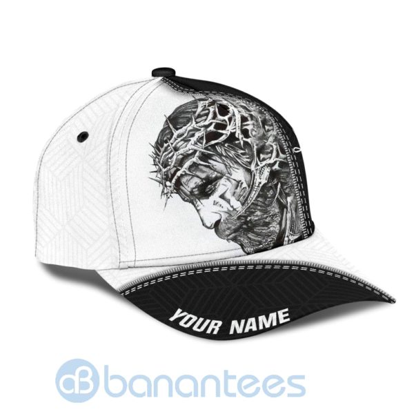 Custom Name Jesus White And Black 3D Cap Product Photo