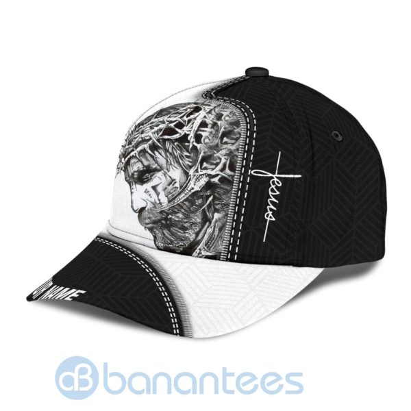 Custom Name Jesus White And Black 3D Cap Product Photo