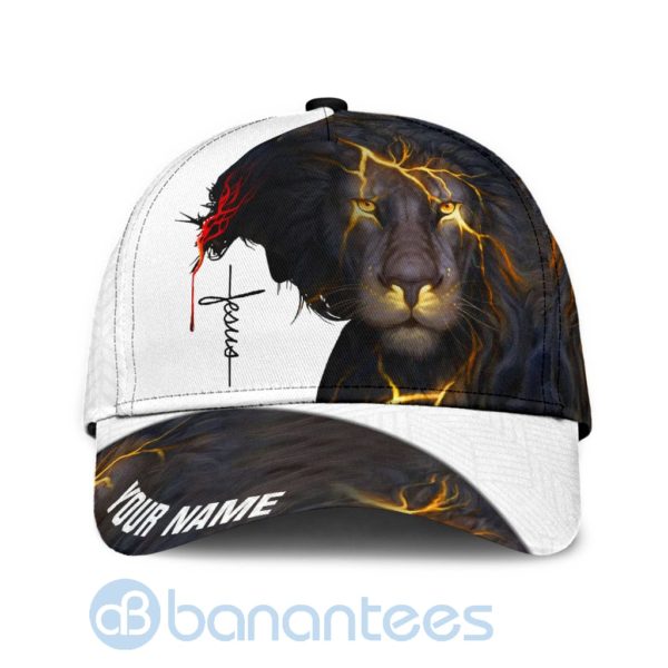 Custom Name Lion And Jesus White All Over Printed 3D Cap Product Photo